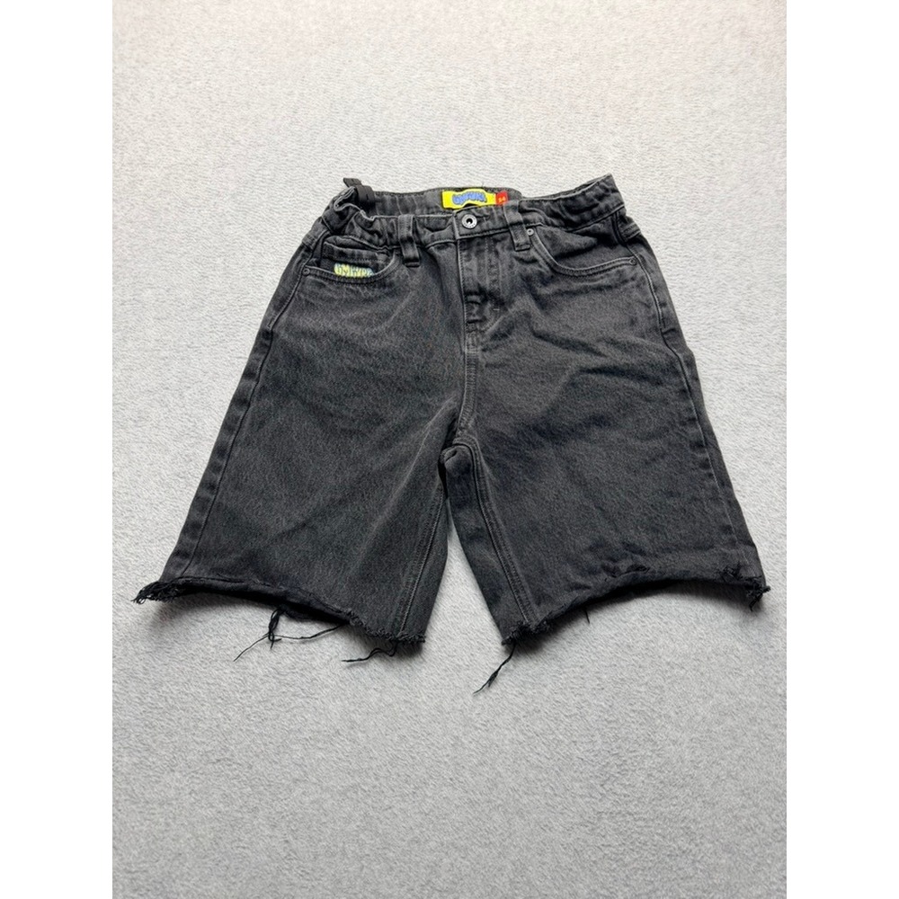 Empyre Womens Washed Black Denim Shorts Frayed Hem Adjustable Waist Size 24